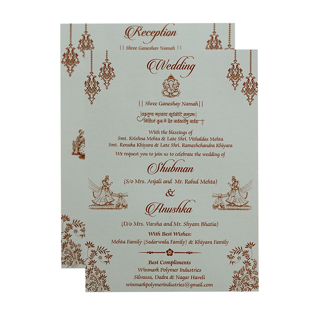 Grey Padded Embossed Floral Wedding Invitation Card-KRB09681
