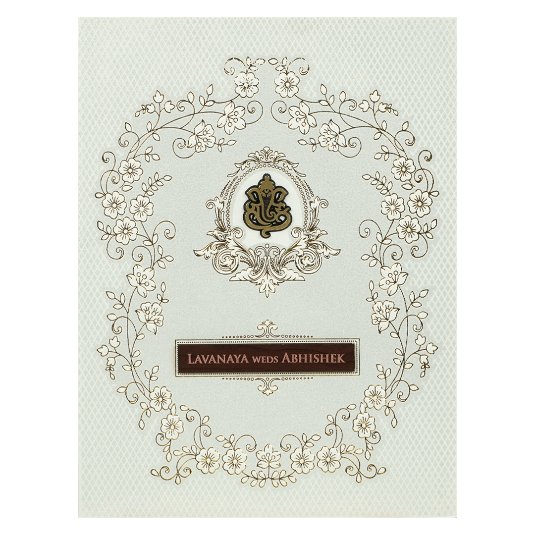 White Embossed Monogram Floral Wedding Card-KRE26870
