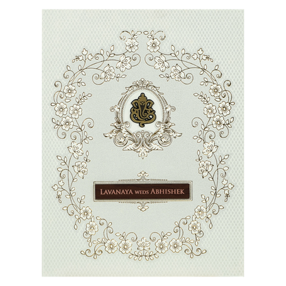 White Embossed Monogram Floral Wedding Card-KRE26870