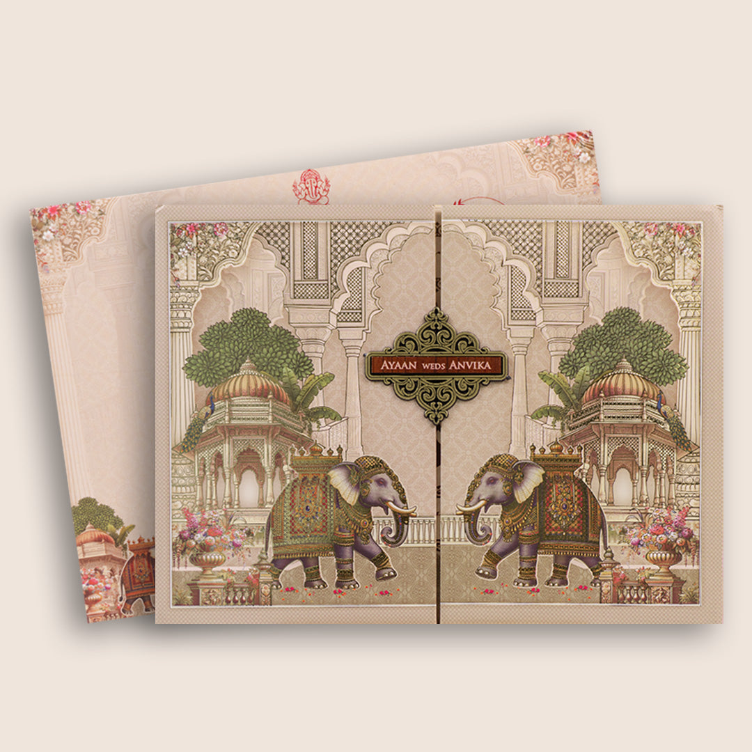 Pastel Pink Elegant Padded Door Style Wedding Card - KSH18990