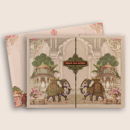 Pastel Pink Elegant Padded Door Style Wedding Card - KSH18990