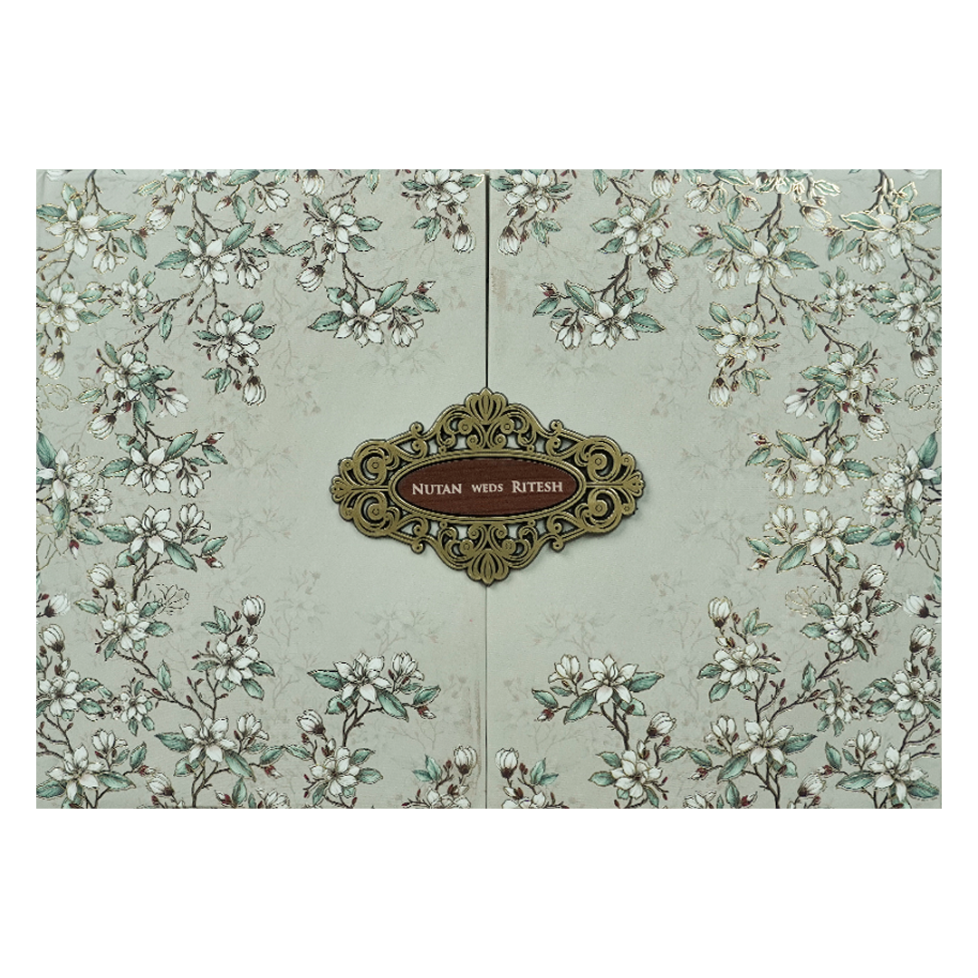 Grey Medallion Padded Wedding Card-KRE27870