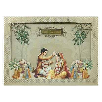 Gold Traditional Laser Cut Padded Wedding Card-KJTS3688