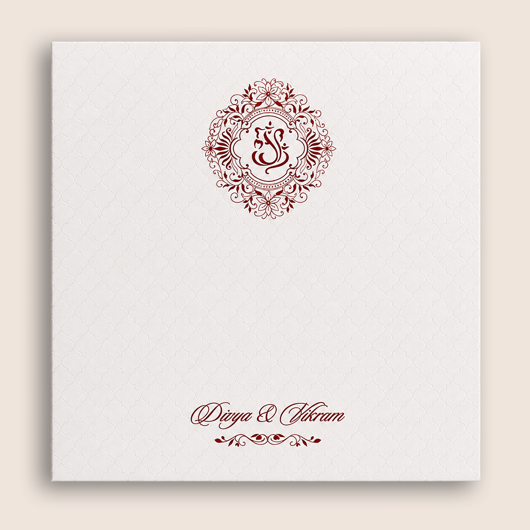 White Embossed Padded Wedding Card - KNK4021W