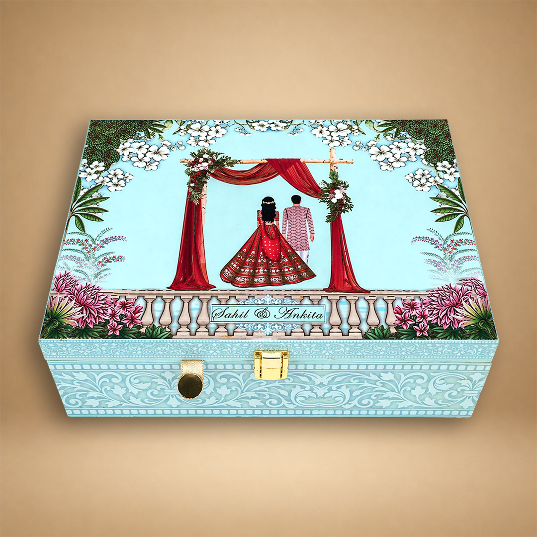 Blue Premium Bride Groom Luxury Invitation Box - KNLW20257