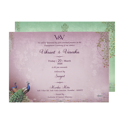 Navy Blue Peacock Bag Style Wedding Card-KSI65160