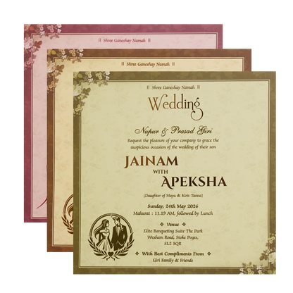 Brown Gold Floral Padded Wedding Card - KSH72850