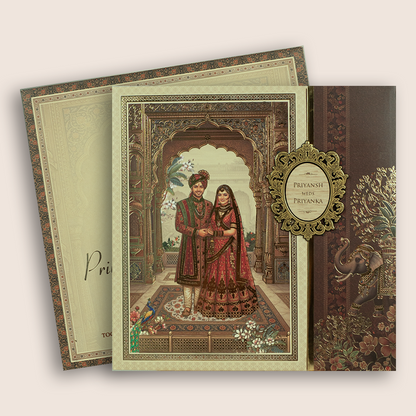 Brown Bride Groom Padded Door Style Invitation Card - KSH18770