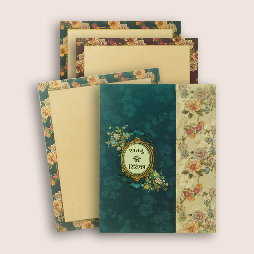 Blue Rose Floral Padded Door Style Wedding Card - KAA05630