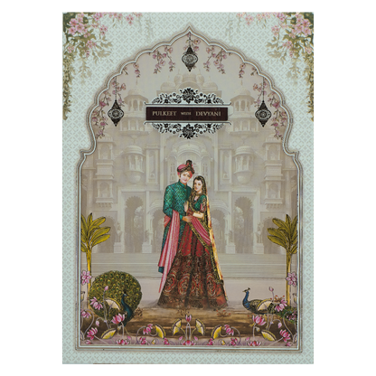 White Palace Couple Padded Wedding Card-KJTS1760