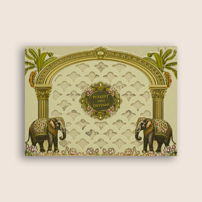Cream Royal Elephant Laser Cut Wedding Invitation Card - KJTS1812