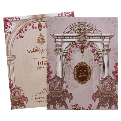 Cream Padded Royal Elephant Wedding Card - KVN07700