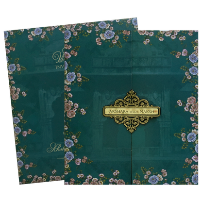 GreenFloral Ornate Wedding Invitation Card - KVN07580