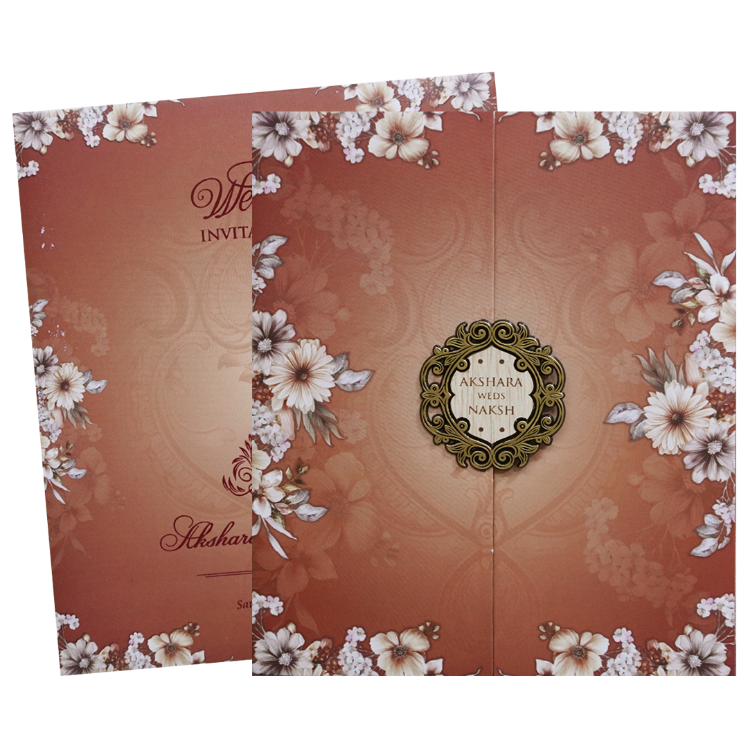 Brown Floral Door Wedding Invitation Card - KVN07600