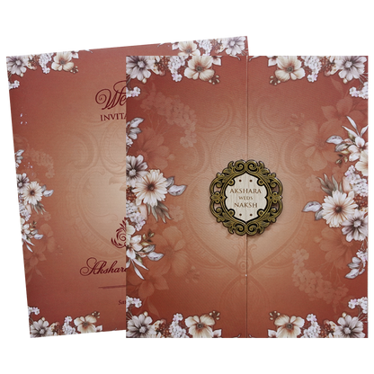 Brown Floral Door Wedding Invitation Card - KVN07600