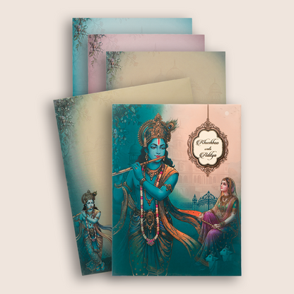 Blue Radha Krishna Padded Wedding Card -  KAA05710