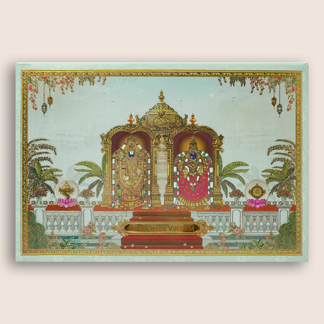 Green Padded Floral God Wedding Card-KNAK4703