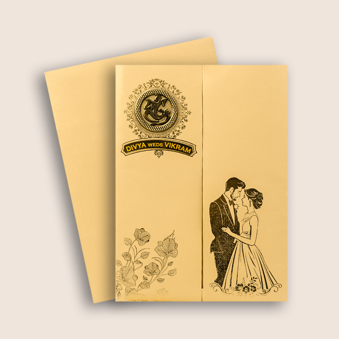 Gold Bride Groom Nameplate Wedding Card-KNKTG037