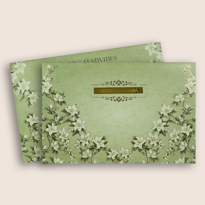 Pista Green Embossed Lilly Flower Wedding Invitation - KFR17540