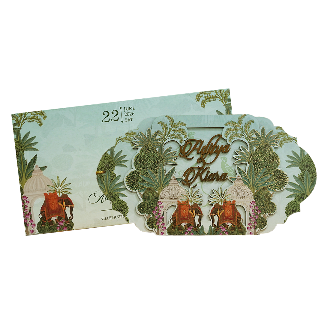 Luxury Green Garden Laser-Cut Wedding Card - KFR16160