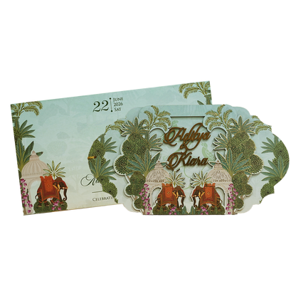 Luxury Green Garden Laser-Cut Wedding Card - KFR16160