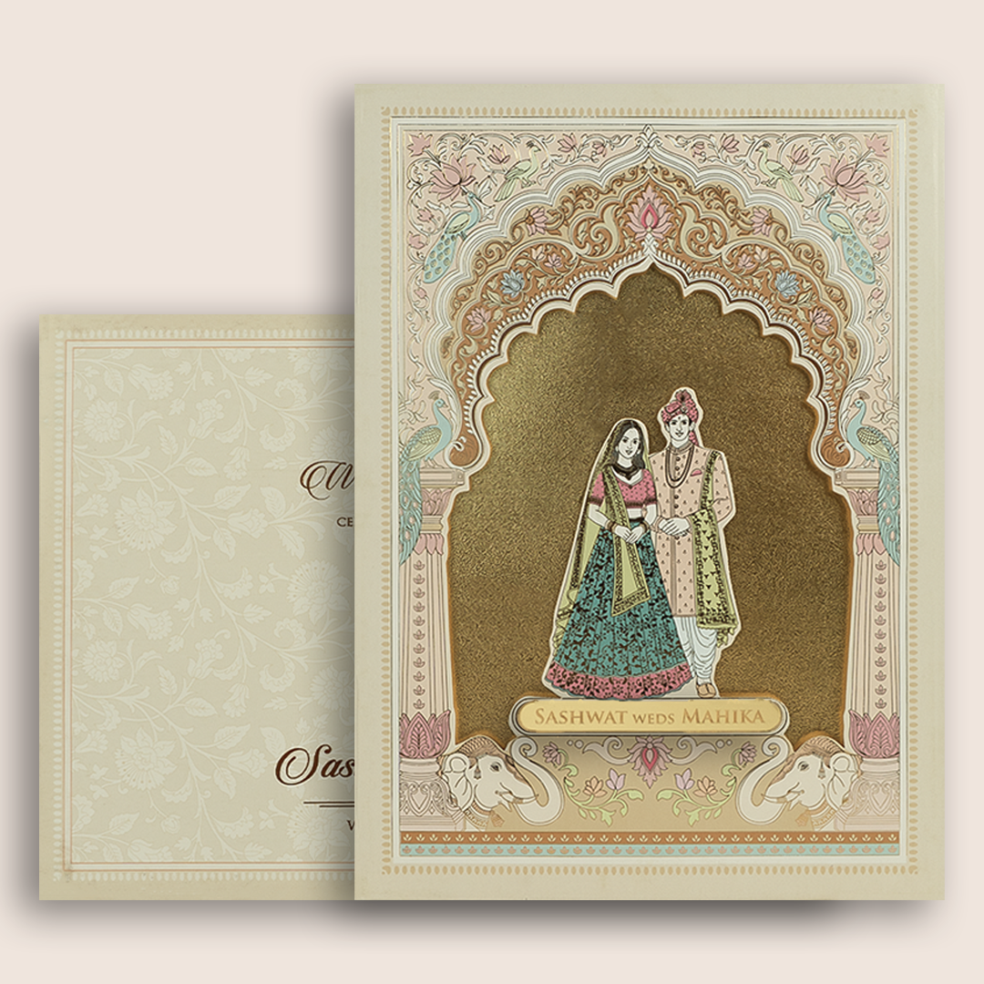 Cream Bride Groom Laser Cut Padded Wedding Card - KRE29060