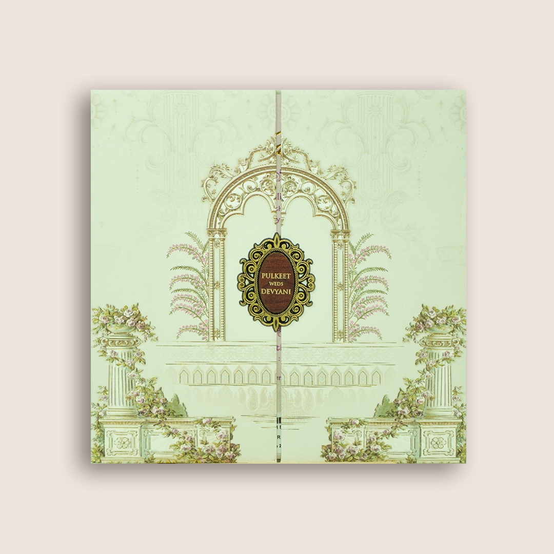 White Floral Door Style Padded Wedding Card - KJTS1819