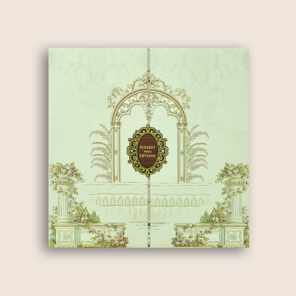 White Floral Door Style Padded Wedding Card - KJTS1819