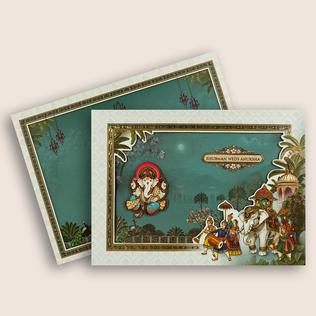 Teal Green Laser Cut Padded Wedding Invitation - KRB10560