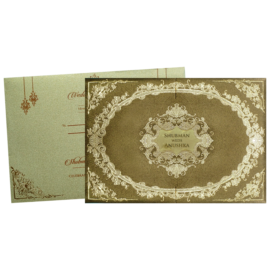 Deluxe Gold Padded Ornate Wedding Invitation Card-KRB08330