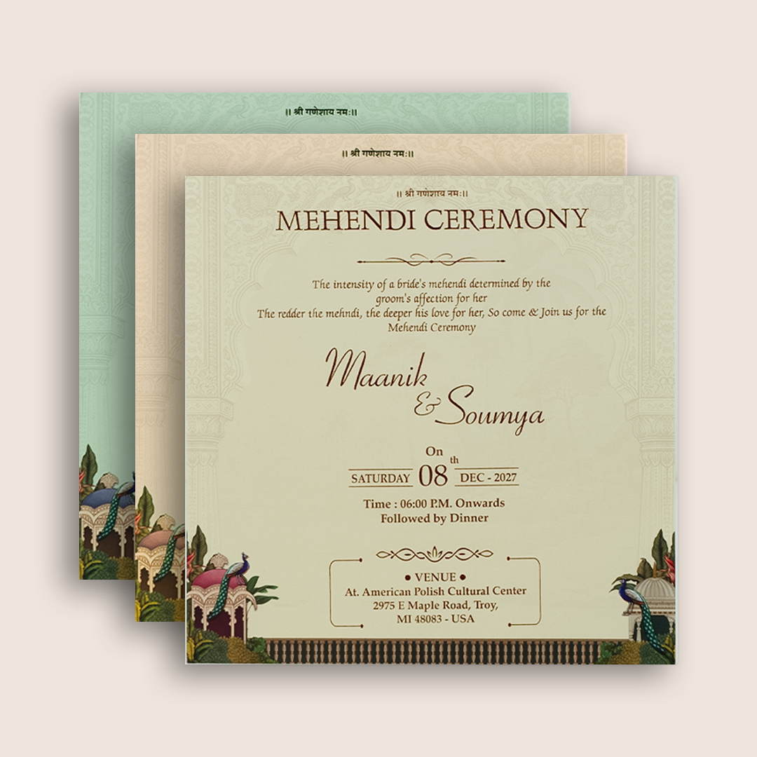 Green Floral Laser Cut Padded Wedding Card - KSH18640