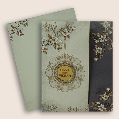 Grey Floral Door Style Wedding Invitation - KNKM8207