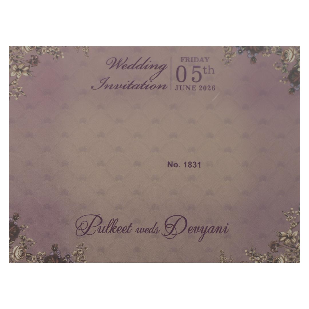 Buy Purple Floral Gold Padded Wedding Card