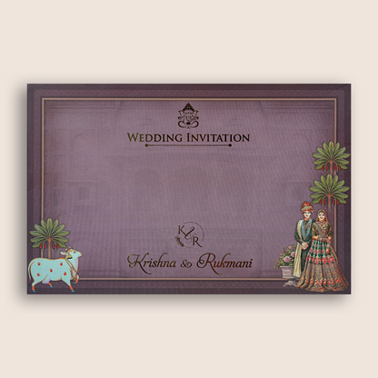 Purple Kamadhenu Royal Bride Groom Laser Cut Padded Invitation Card - KJTS1917