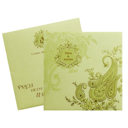Golden Paisley Floral Wedding Card-KPR06090