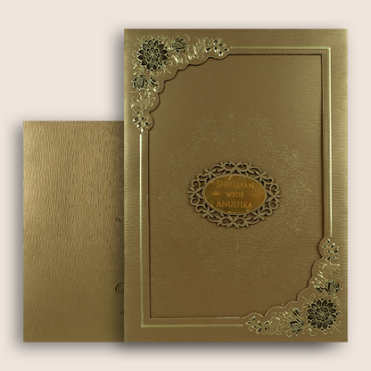 Gold Floral Laser Cut Padded Invitation Card - KRB09670