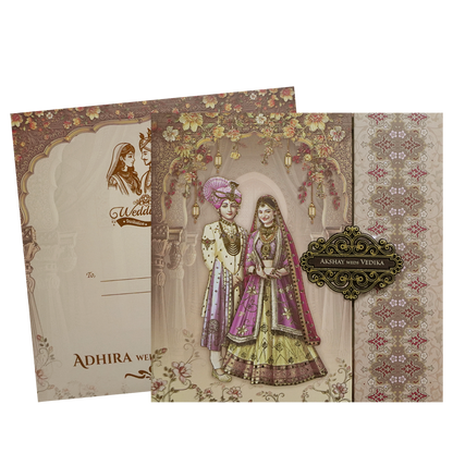 Brown Bride and Groom Padded Wedding Card - KSH72830