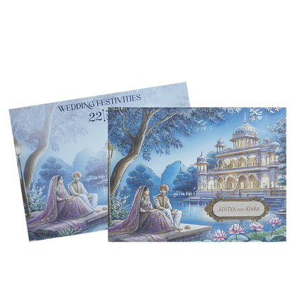 Blue Palace Couple Theme Wedding Card - KFR16290