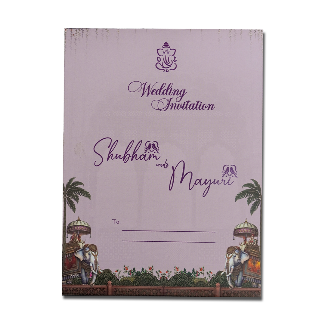 Lavender Palace Elephant Padded Wedding Card-KSH72560