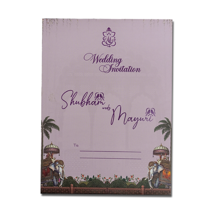 Lavender Palace Elephant Padded Wedding Card-KSH72560