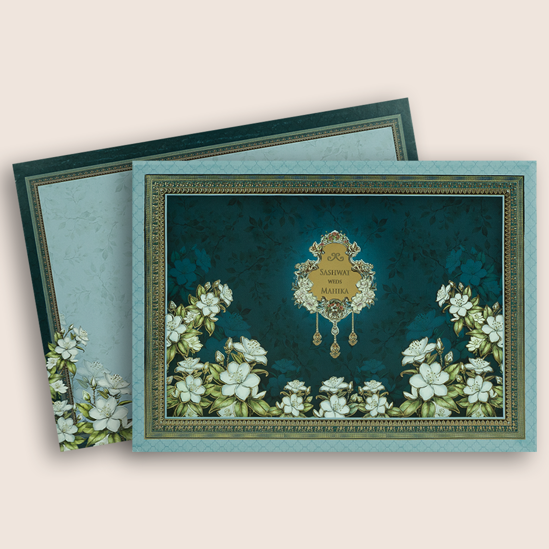 Dark Blue Floral Wedding Invitation Card - KRE28730