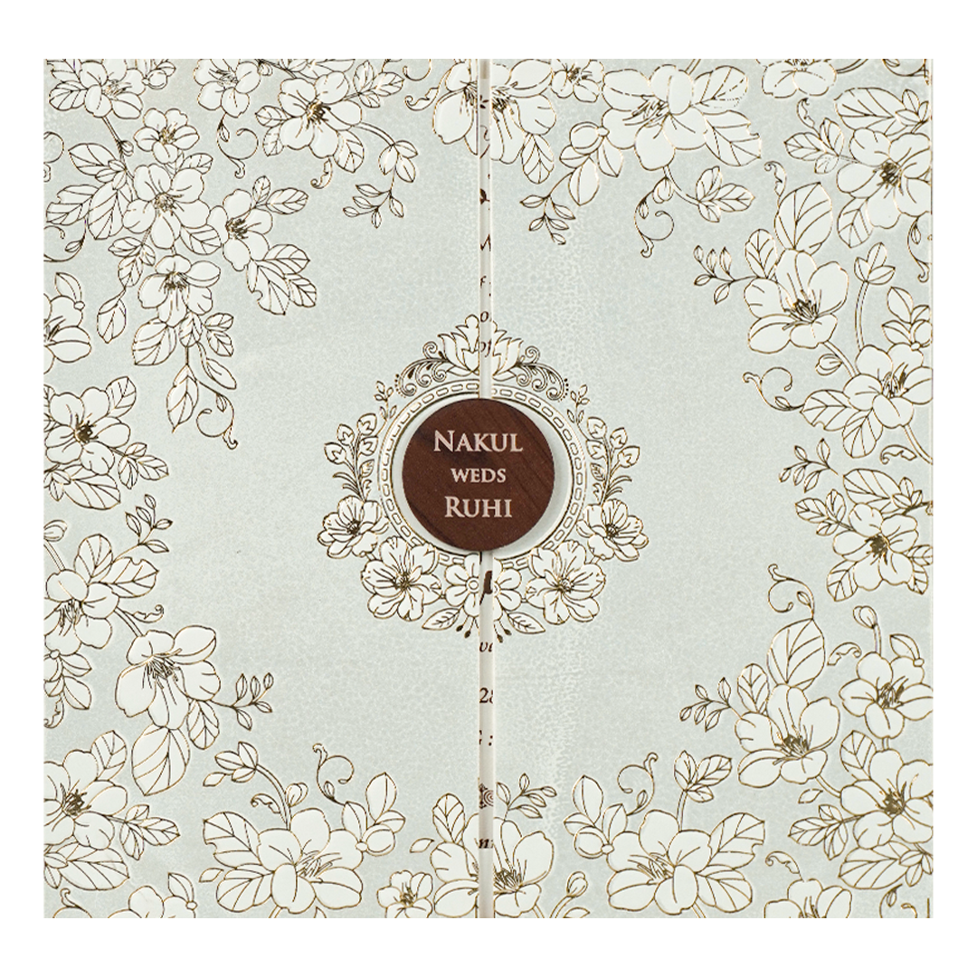 White Floral Circle Medallion Wedding Card-KRE28570