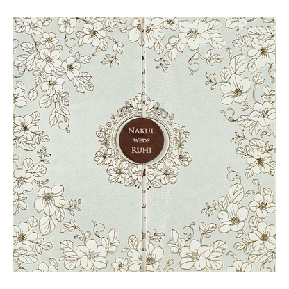 White Floral Circle Medallion Wedding Card-KRE28570