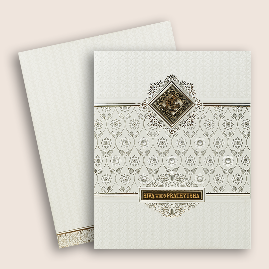 White Embossed Floral Invitation Card-KNK4106W