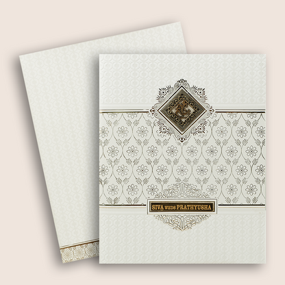 White Embossed Floral Invitation Card-KNK4106W
