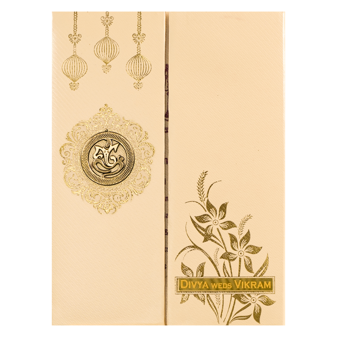 Cream Double Door Floral Padded Wedding Card-KNPM9532P