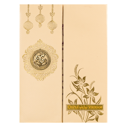 Cream Double Door Floral Padded Wedding Card-KNPM9532P