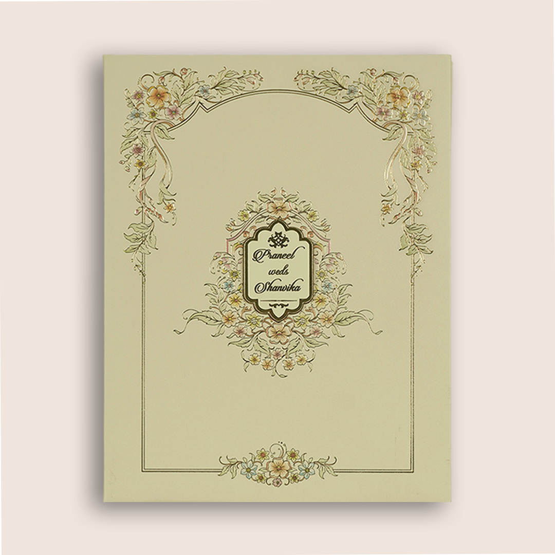 Cream Padded Floral Invitation Card - KAA06430