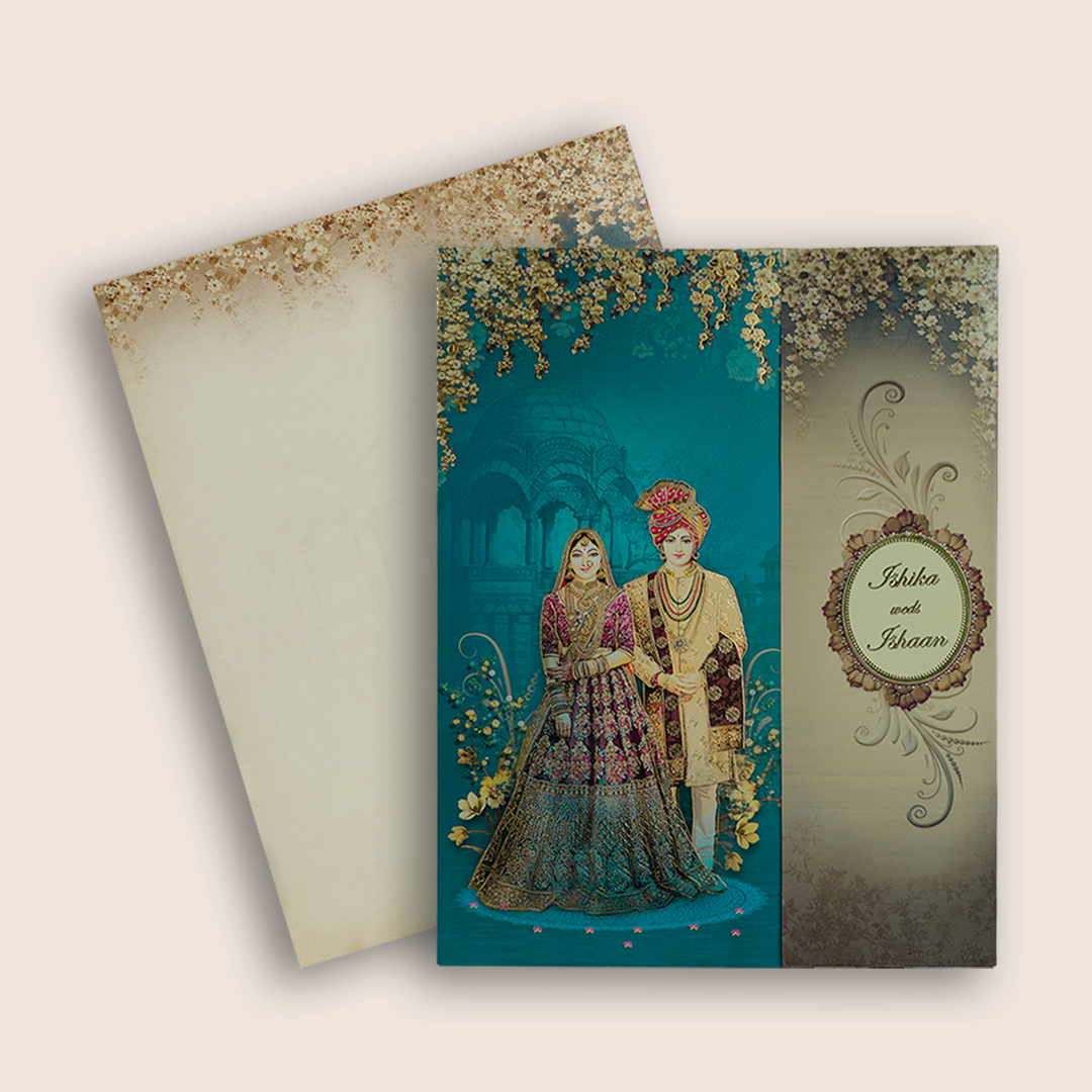 Blue Royal Bride Groom Door Style Wedding Card - KAA05090