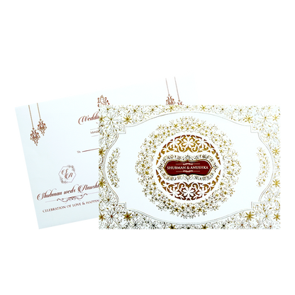 White Padded Embossed Floral Cutout Wedding Invitation Card-KRB09800